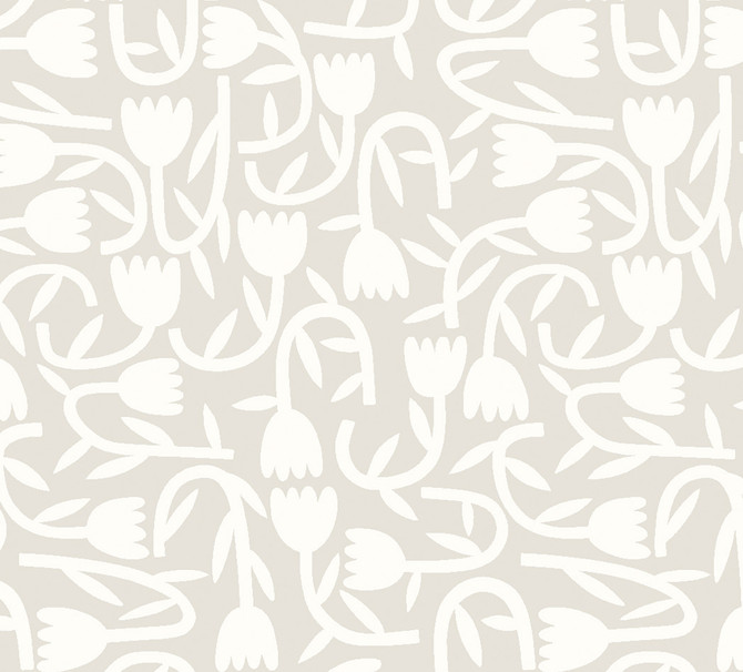 ohpopsi Aino Taupe Tiny Tulip Wallpaper Glasshouse Covers about 54.2 square feet Great Britain Unpasted 15.7-in repeat, straight match 19.7-in by 33-ft long roll - My Fabric Connection -