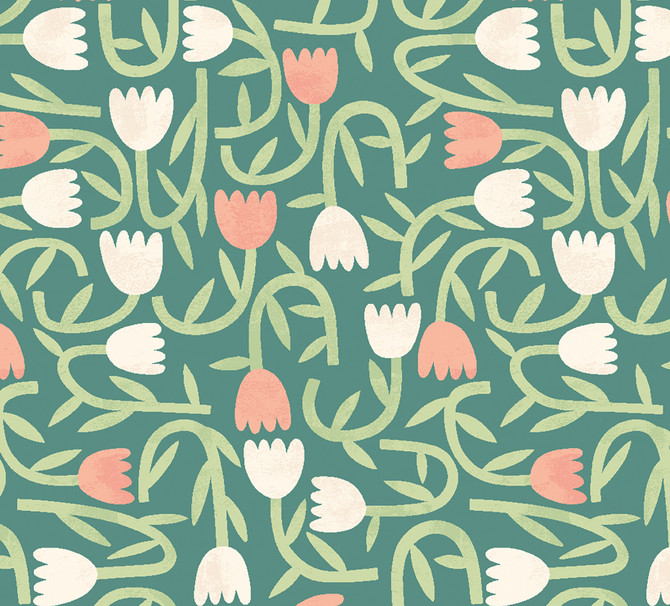 ohpopsi Aino Green Tiny Tulip Wallpaper Glasshouse Covers about 54.2 square feet 19.7-in by 33-ft long roll Unpasted 15.7 - My Fabric Connection -