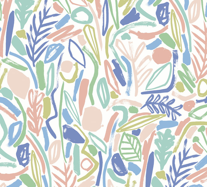 ohpopsi Verdure Pastel Painted Botanical Wallpaper Glasshouse Covers about 54.2 square feet Great Britain Unpasted 39.7-in repeat, half drop match 19.7-in by 33-ft long roll - My Fabric Connection -