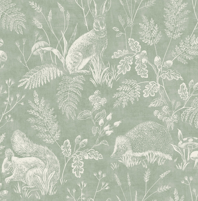 Advantage Woodland Green Toile Wallpaper Westbury Forest Covers about 56.4 square feet 20.5-in by 33-ft long roll Unpasted 20.9 - My Fabric Connection -