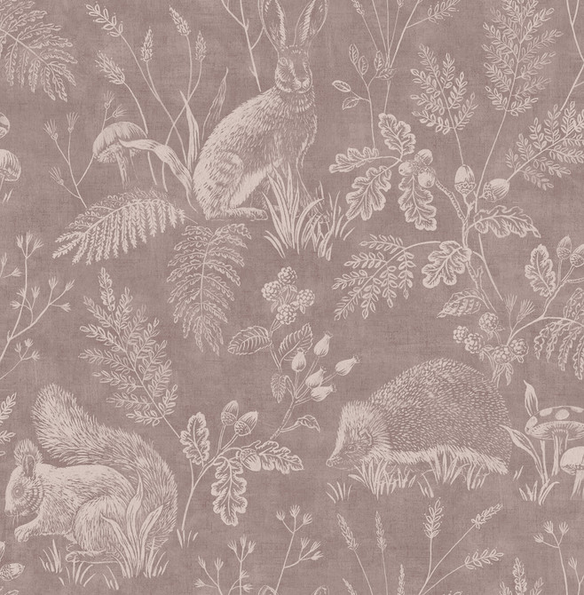 Advantage Woodland Mahogany Toile Wallpaper Westbury Forest Covers about 56.4 square feet Great Britain Unpasted 20.9-in repeat, drop match 20.5-in by 33-ft long roll - My Fabric Connection -