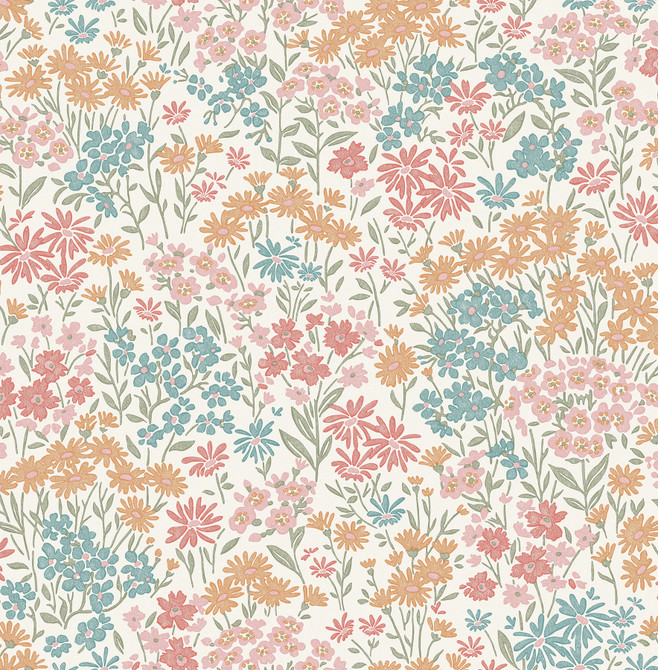 Advantage Ditsy Multi Daisies Wallpaper Westbury Forest Covers about 56.4 square feet Great Britain Unpasted 20.9-in repeat, drop match 20.5-in by 33-ft long roll - My Fabric Connection -