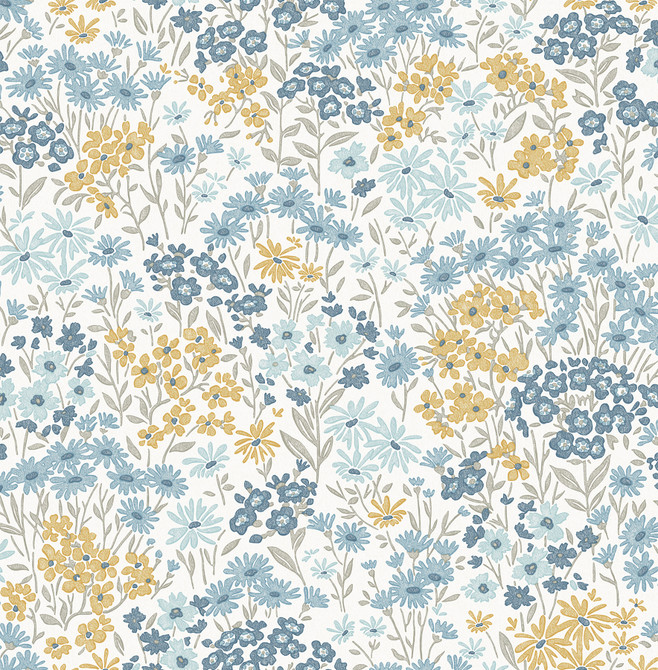 Advantage Ditsy Light Blue Daisies Wallpaper Westbury Forest Covers about 56.4 square feet Great Britain Unpasted 20.9-in repeat, drop match 20.5-in by 33-ft long roll - My Fabric Connection -