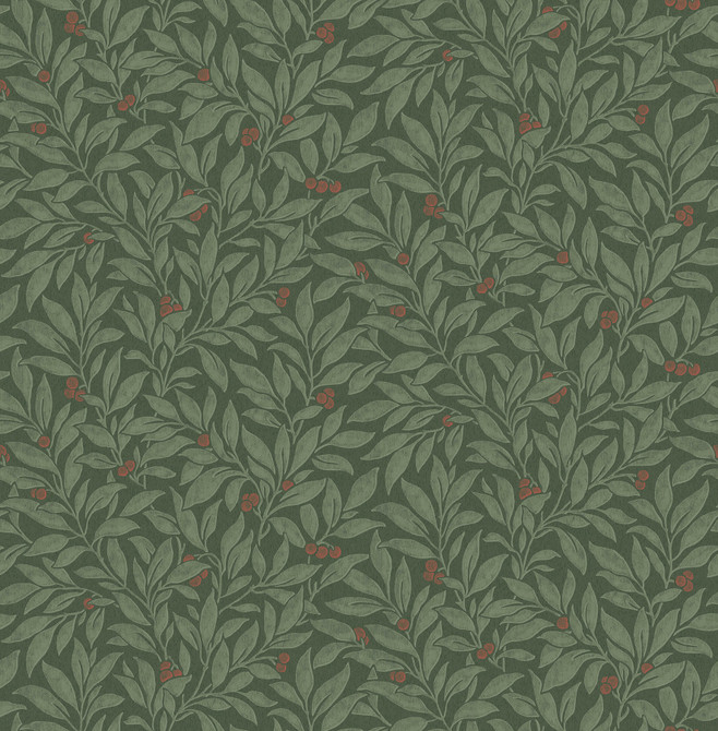 Advantage Winter Berry Evergreen Vine Wallpaper Westbury Forest Covers about 56.4 square feet Great Britain Unpasted 20.9-in repeat, straight match 20.5-in by 33-ft long roll - My Fabric Connection -