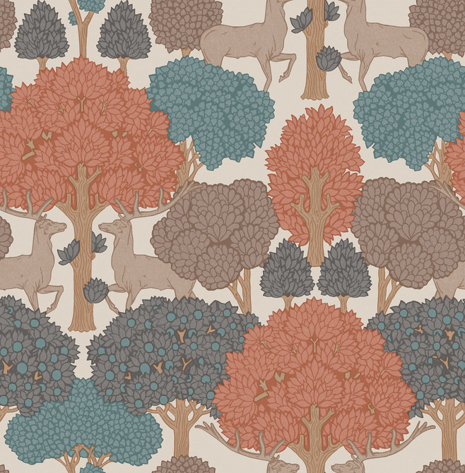 Advantage Forest of Arden Apricot Deer Wallpaper Westbury Forest Covers about 56.4 square feet Great Britain Unpasted 20.9-in repeat, straight match 20.5-in by 33-ft long roll - My Fabric Connection -