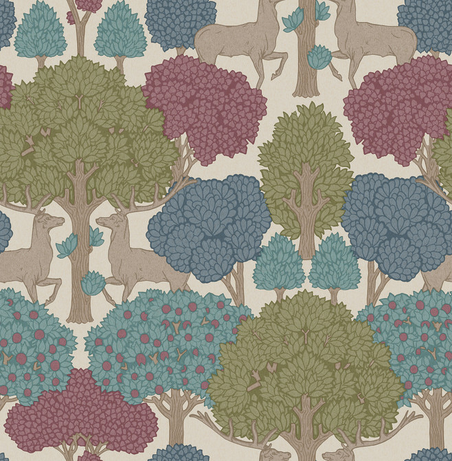Advantage Forest of Arden Merlot Deer Wallpaper Westbury Forest Covers about 56.4 square feet Great Britain Unpasted 20.9-in repeat, straight match 20.5-in by 33-ft long roll - My Fabric Connection -