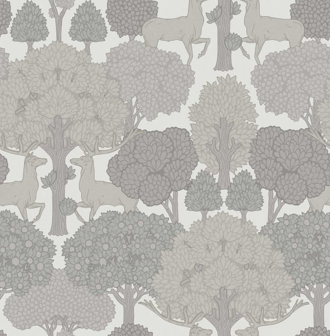 Advantage Forest of Arden Grey Deer Wallpaper Westbury Forest Covers about 56.4 square feet Great Britain Unpasted 20.9-in repeat, straight match 20.5-in by 33-ft long roll - My Fabric Connection -