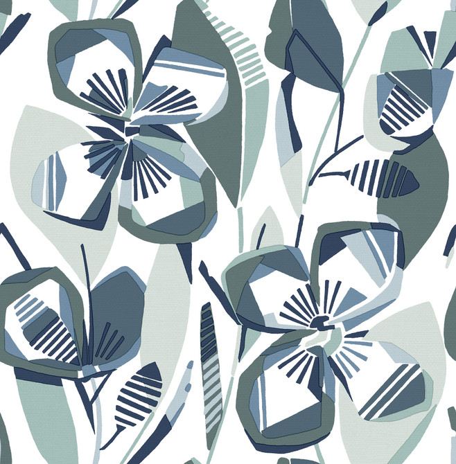 A-Street Prints Nathalie Navy Abstract Blooms Wallpaper Whimsy Covers about 56.4 square feet 20.5-in by 33-ft long roll Unpasted 20.9 - My Fabric Connection -