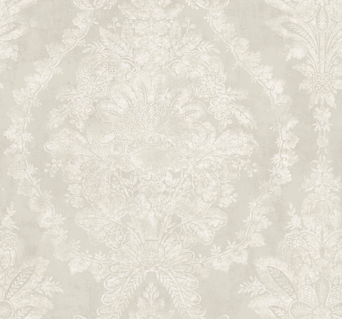 Ronald Redding Charleston Damask Cream Wallpaper 24 Karat Covers about 60.8 square feet 27-in by 27-ft long roll Unpasted 25.25 - My Fabric Connection -