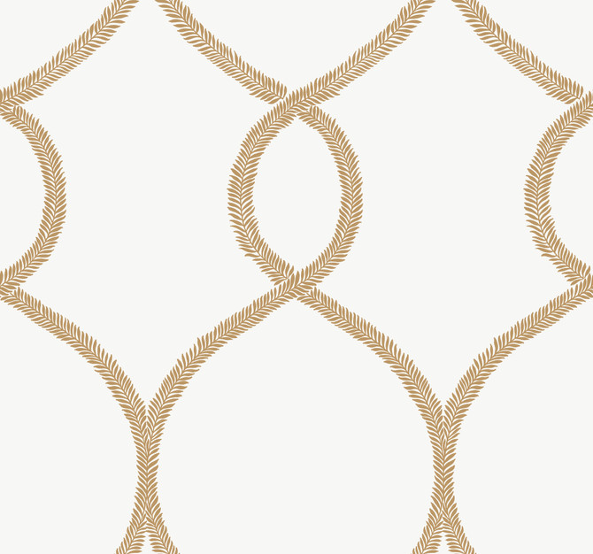 Ronald Redding Laurel Leaf Ogee Gold Wallpaper 24 Karat Covers about 60.8 square feet United States Unpasted 25.25-in repeat, straight match 27-in by 27-ft long roll - My Fabric Connection -