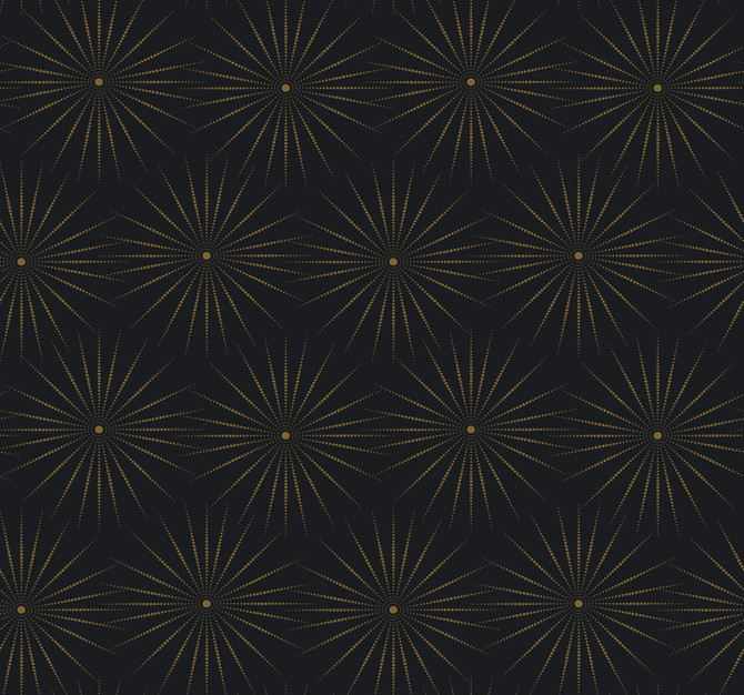 Antonina Vella Starlight Black & Gold Wallpaper Antonina Vella Boho Luxe Covers about 60.8 square feet United States Unpasted 25.25-in repeat, straight match 27-in by 27-ft long roll - My Fabric Connection -