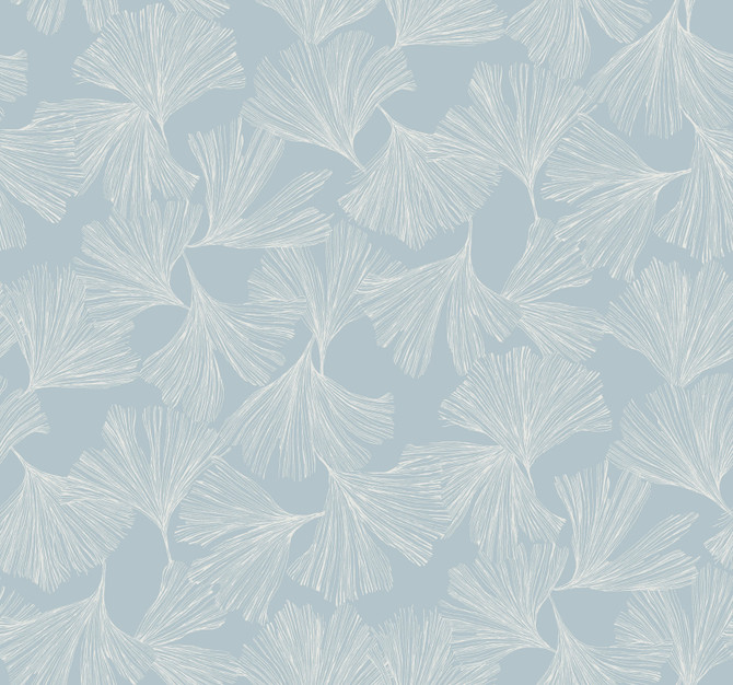 Antonina Vella Gingko Toss Blue Wallpaper Antonina Vella Dazzling Dimensions Volume II Covers about 60.8 square feet United States Unpasted 25.25-in repeat, straight match 27-in by 27-ft long roll - My Fabric Connection -