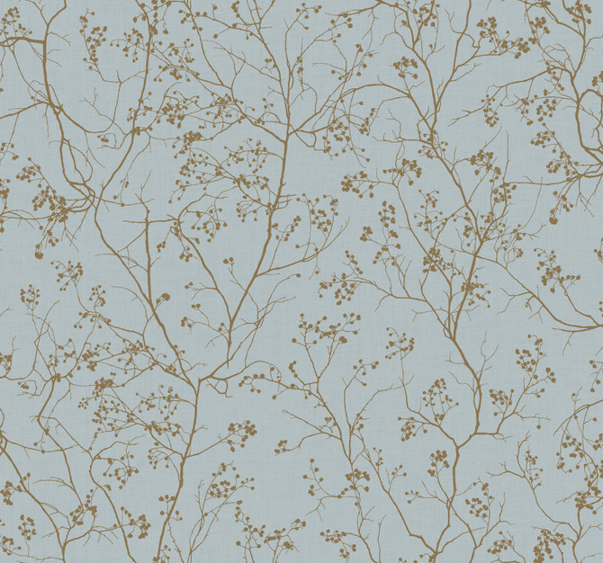 Antonina Vella Luminous Branches Blue & Gold Wallpaper Antonina Vella Dazzling Dimensions Volume II Covers about 60.8 square feet China Unpasted 25.2-in repeat, drop match 27-in by 27-ft long roll - My Fabric Connection -