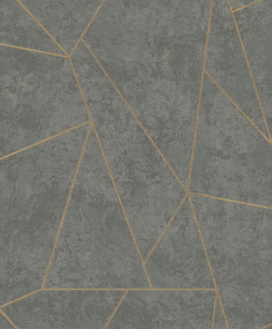 Inspired by Color Nazca Dark Grey & Gold Wallpaper Antonina Vella Modern Metals Covers about 56.9 square feet China Unpasted 25.2-in repeat, drop match 20.8-in by 32.8-ft long roll - My Fabric Connection -