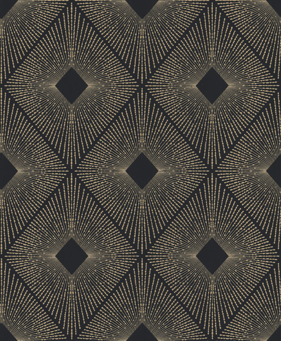Inspired by Color Harlowe Black & Gold Wallpaper Antonina Vella Modern Metals Covers about 56.9 square feet China Unpasted 12.6-in repeat, straight match 20.8-in by 32.8-ft long roll - My Fabric Connection -