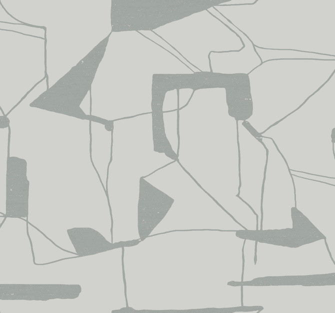 Antonina Vella Abstract Geo Fog & Silver Wallpaper Antonina Vella Modern Metals Second Edition Covers about 60.5 square feet China Unpasted 25.2-in repeat, drop match 27-in by 26.9-ft long roll - My Fabric Connection -