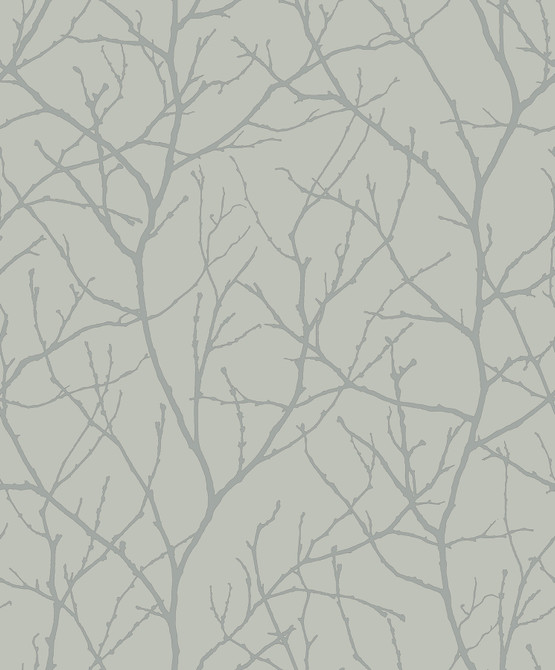 Antonina Vella Trees Silhouette Eucalyptus & Silver Wallpaper Antonina Vella Modern Metals Second Edition Covers about 57.2 square feet China Unpasted 25.2-in repeat, straight match 20.8-in by 33-ft long roll - My Fabric Connection -