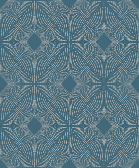 Antonina Vella Harlowe Blue & Silver Wallpaper Antonina Vella Modern Metals Second Edition Covers about 57.2 square feet China Unpasted 12.6-in repeat, straight match 20.8-in by 33-ft long roll - My Fabric Connection -