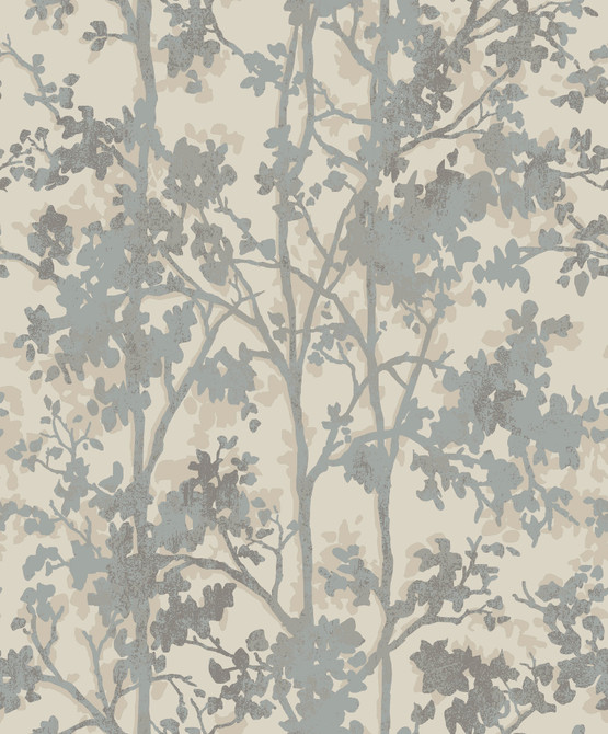Antonina Vella Shimmering Foliage Cream & Silver Wallpaper Antonina Vella Modern Metals Second Edition Covers about 57.2 square feet China Unpasted 25.2-in repeat, straight match 20.8-in by 33-ft long roll - My Fabric Connection -