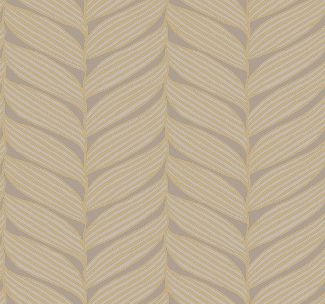 Antonina Vella Luminous Leaves Grey & Gold Wallpaper Antonina Vella Modern Metals Second Edition Covers about 60.5 square feet China Unpasted 12.6-in repeat, straight match 27-in by 26.9-ft long roll - My Fabric Connection -