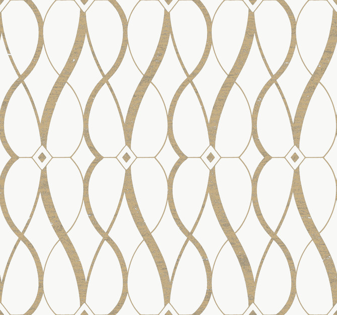 Antonina Vella Graceful Geo Cream & Gold Wallpaper Antonina Vella Modern Metals Second Edition Covers about 60.5 square feet China Unpasted 25.2-in repeat, straight match 27-in by 26.9-ft long roll - My Fabric Connection -