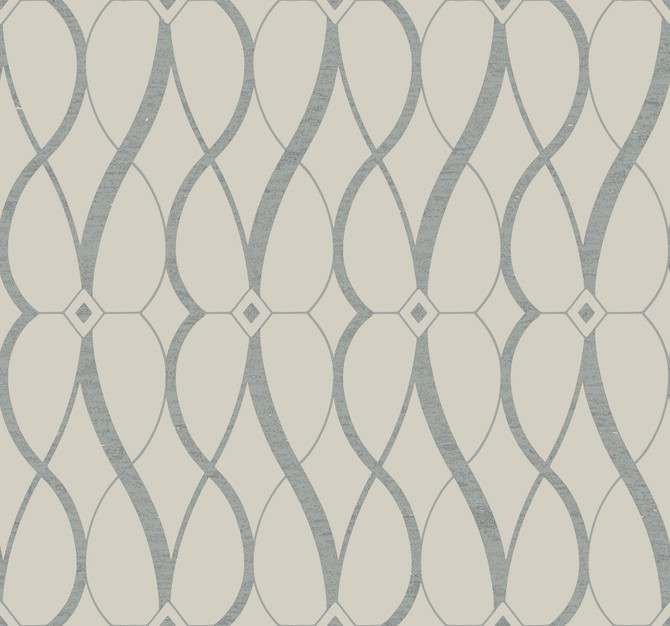 Antonina Vella Graceful Geo Beige & Silver Wallpaper Antonina Vella Modern Metals Second Edition Covers about 60.5 square feet China Unpasted 25.2-in repeat, straight match 27-in by 26.9-ft long roll - My Fabric Connection -