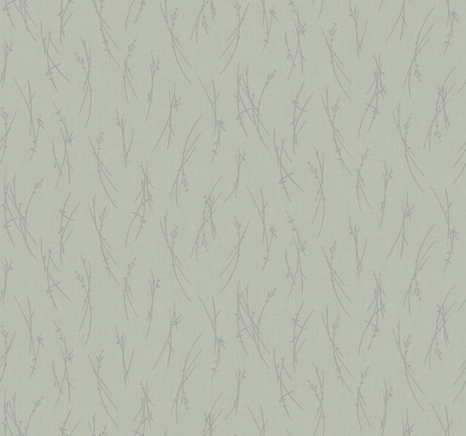 Antonina Vella Sprigs Eucalyptus & Silver Wallpaper Antonina Vella Modern Metals Second Edition Covers about 60.5 square feet China Unpasted 12.6-in repeat, straight match 27-in by 26.9-ft long roll - My Fabric Connection -