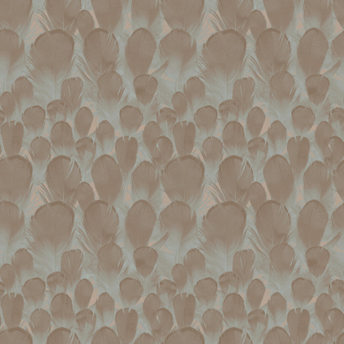 Antonina Vella Feathers Brown & Turquoise Wallpaper Antonina Vella Natural Opalescence Covers about 57.8 square feet China Unpasted 20.8-in repeat, straight match 21-in by 33-ft long roll - My Fabric Connection -