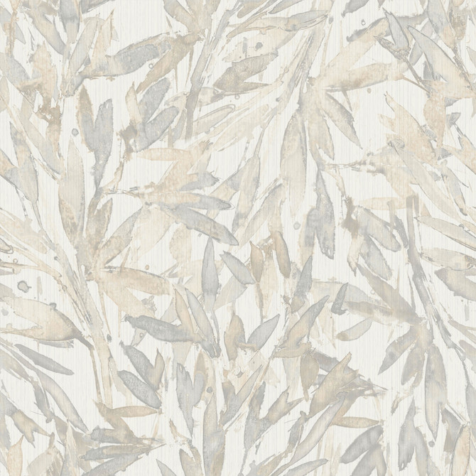 Antonina Vella Rainforest Leaves Cream & Grey Wallpaper Antonina Vella Natural Opalescence Covers about 57.8 square feet 21-in by 33-ft long roll Unpasted 20.8 - My Fabric Connection -