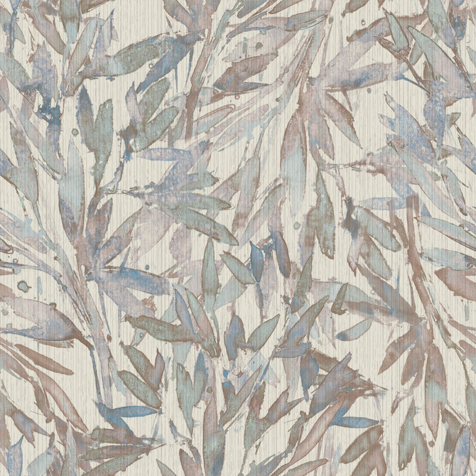 Antonina Vella Rainforest Leaves Lavender & Blue Wallpaper Antonina Vella Natural Opalescence Covers about 57.8 square feet China Unpasted 20.8-in repeat, straight match 21-in by 33-ft long roll - My Fabric Connection -