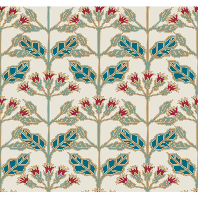 Ronald Redding Tracery Blooms Cream Metallic Wallpaper Arts and Crafts Covers about 60.8 square feet Unpasted 25.25-in repeat, straight match 27-in by 27-ft long roll - My Fabric Connection - Ronald Redding Tracery Blooms Cream Metallic Wallpaper Arts and Crafts Covers about 60.8 square feet Unpasted 25.25-in repeat, straight match 27-in by 27-ft long roll - My Fabric Connection -