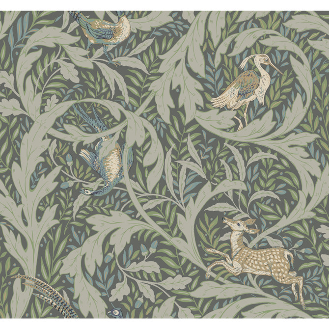 Ronald Redding Woodland Tapestry Sage Wallpaper Arts and Crafts Covers about 60.8 square feet Unpasted 25.25-in repeat, drop match 27-in by 27-ft long roll - My Fabric Connection -