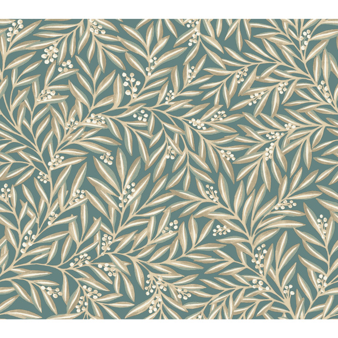 Ronald Redding Rowan Teal Wallpaper Arts and Crafts Covers about 60.8 square feet Unpasted 24-in repeat, straight match 27-in by 27-ft long roll - My Fabric Connection -