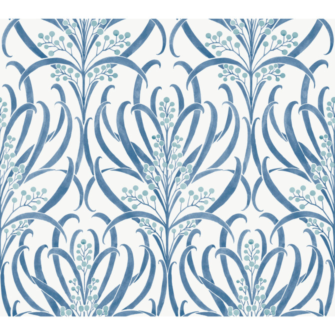 Ronald Redding Calluna White & Blue Metallic Wallpaper Arts and Crafts Covers about 60.8 square feet 27-in by 27-ft long roll Unpasted 24 - My Fabric Connection -