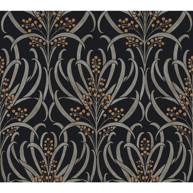 Ronald Redding Calluna Black & Gold Metallic Wallpaper Arts and Crafts Covers about 60.8 square feet 27-in by 27-ft long roll Unpasted 24 - My Fabric Connection -