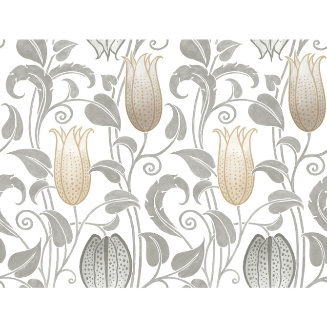 Ronald Redding Canterbury Bells Neutral Wallpaper Arts and Crafts Covers about 60.8 square feet 27-in by 27-ft long roll Unpasted 24 - My Fabric Connection -