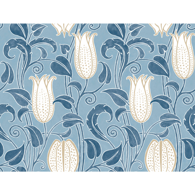 Ronald Redding Canterbury Bells Blue Wallpaper Arts and Crafts Covers about 60.8 square feet 27-in by 27-ft long roll Unpasted 24 - My Fabric Connection -
