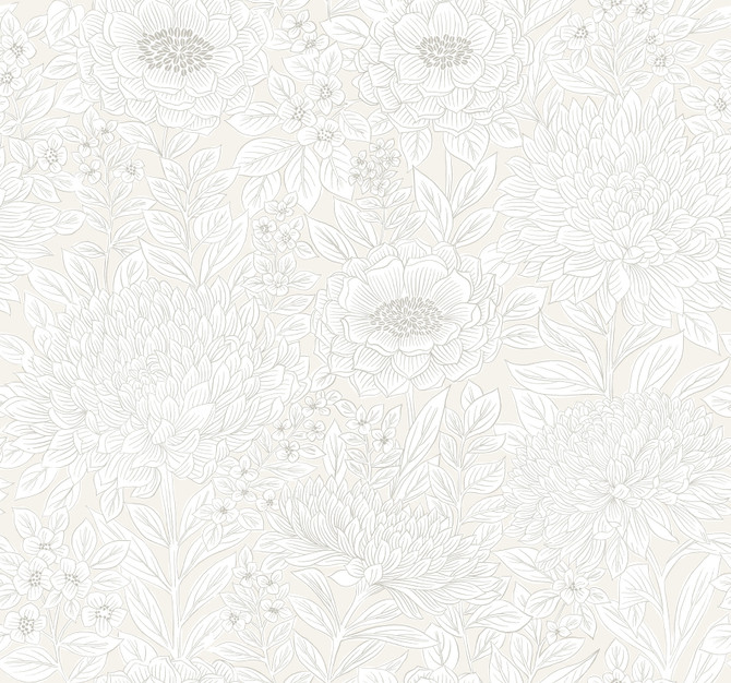 Inspired by Color Wood Block Blooms Cream Wallpaper Beige & Neutrals Covers about 60.8 square feet 27-in by 27-ft long roll Prepasted 25.25 - My Fabric Connection -