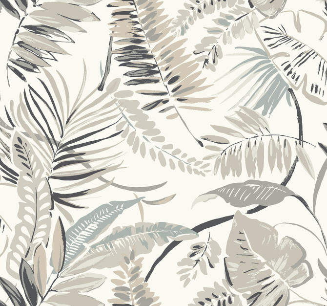 Inspired by Color Tropical Toss White Wallpaper Beige & Neutrals Covers about 60.8 square feet 27-in by 27-ft long roll Prepasted 25.25 - My Fabric Connection -