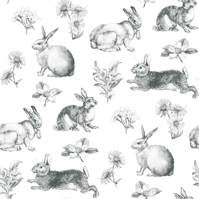 Inspired by Color Bunny Toile Black & White Wallpaper Black & White, III Covers about 56.4 square feet 20.5-in by 33-ft long roll Prepasted 20.5 - My Fabric Connection -