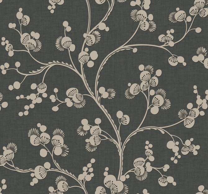 Inspired by Color Dahlia Trail Black & Taupe Wallpaper Black & White, III Covers about 60.8 square feet 27-in by 27-ft long roll Prepasted 25.25 - My Fabric Connection -