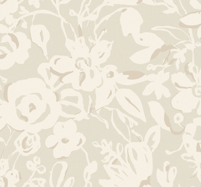 York Wallcoverings Brushstroke Floral Taupe Wallpaper Blooms Covers about 60.8 square feet Unpasted 25.25-in repeat, drop match 27-in by 27-ft long roll - My Fabric Connection -