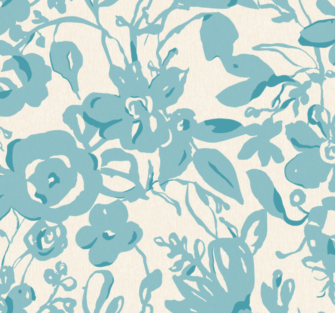 York Wallcoverings Brushstroke Floral Aqua Wallpaper Blooms Covers about 60.8 square feet Unpasted 25.25-in repeat, drop match 27-in by 27-ft long roll - My Fabric Connection -