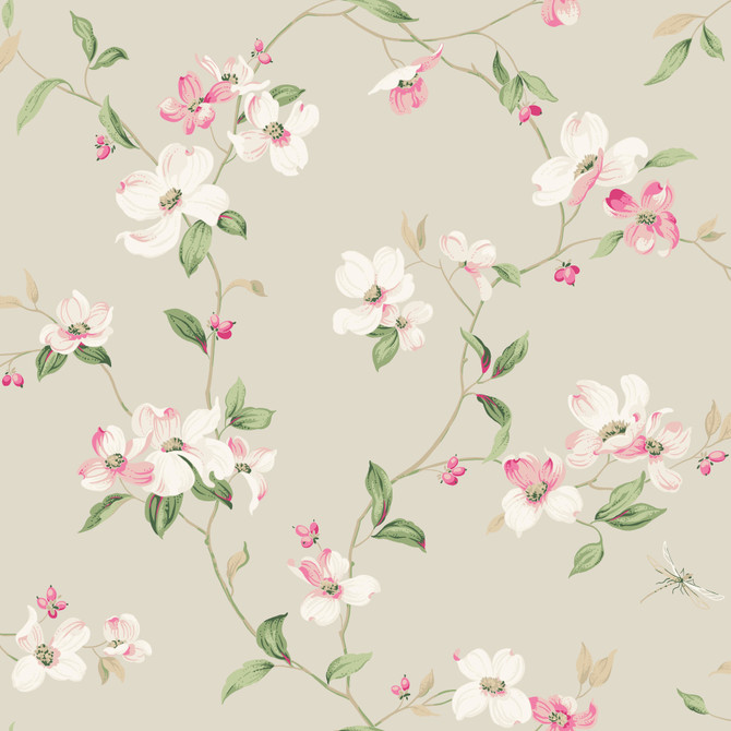York Wallcoverings Dogwood Taupe Wallpaper Blooms Covers about 56.4 square feet Unpasted 10.25-in repeat, drop match 20.5-in by 33-ft long roll - My Fabric Connection -