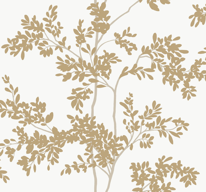 York Wallcoverings Lunaria Silhouette White & Gold Wallpaper Blooms Covers about 60.8 square feet 27-in by 27-ft long roll Unpasted 25.25 - My Fabric Connection -