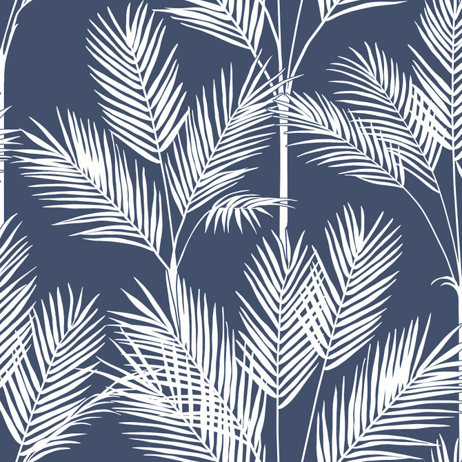 Inspired by Color King Palm Silhouette Navy Wallpaper Blues II Covers about 56.4 square feet 20.5-in by 33-ft long roll Prepasted 20.5 - My Fabric Connection -