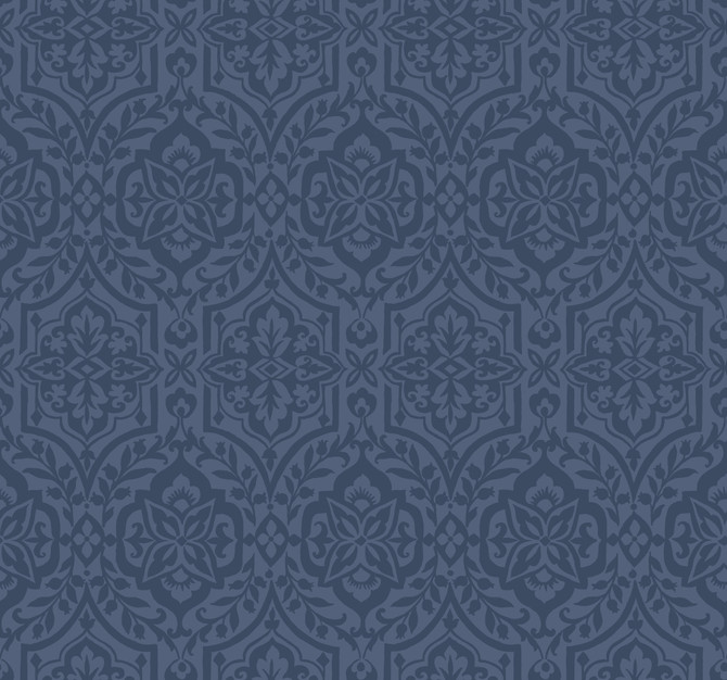Inspired by Color Cathedral Damask Blue Wallpaper Blues II Covers about 60.8 square feet Prepasted 25.25-in repeat, straight match 27-in by 27-ft long roll - My Fabric Connection -