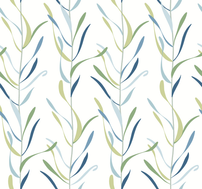 Inspired by Color Chloe Vine Peacock Wallpaper Blues II Covers about 60.8 square feet 27-in by 27-ft long roll Prepasted 24 - My Fabric Connection -