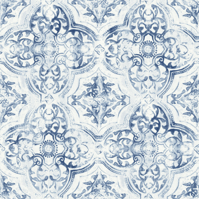 Inspired by Color Quartet White & Blue Wallpaper Blues II Covers about 56.4 square feet Prepasted 20.5-in repeat, straight match 20.5-in by 33-ft long roll - My Fabric Connection -