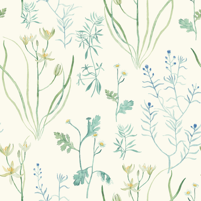 Inspired by Color Alpine Botanical White Wallpaper Blues II Covers about 56.4 square feet 20.5-in by 33-ft long roll Prepasted 20.5 - My Fabric Connection -